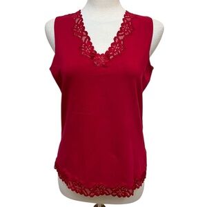 Coldwater Creek Red Lace Trim Stretch V-Neck Camisole Women's Size Large 14